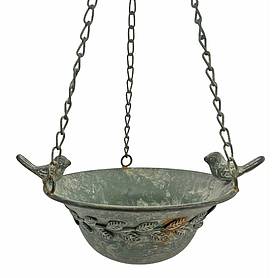 Hanging Garden Bird Bath / Feeder Aged Vintage Look Metal Bird Bath Decoration